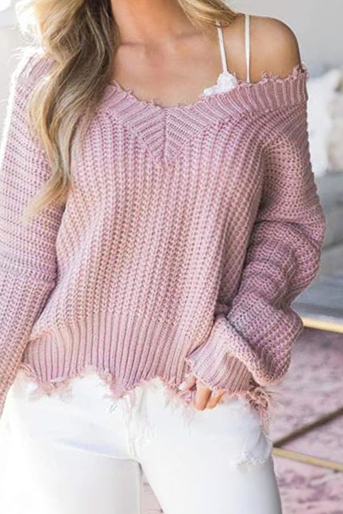 Oversized trui offshoulder roze Oversized trui roze